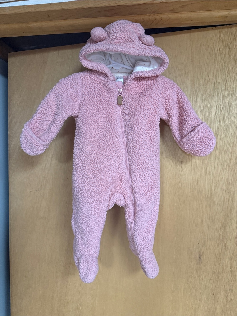 Carter's Light Pink Sherpa Footed One-Piece with Hood